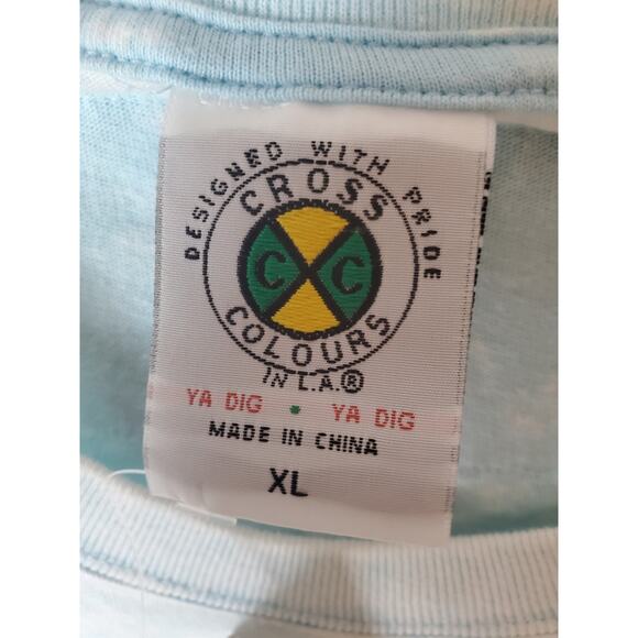 Cross Colours Light Blue Wash Crop Tee Shirt, NWT, XL - Picture 5 of 6